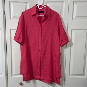 SHAN women's Casual Red Button Down linen dress. #0513